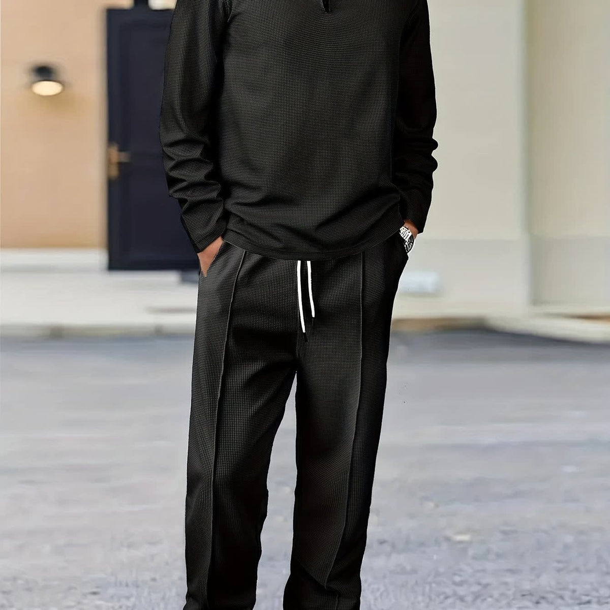 Garland Waffle Knit Half Zip Top And Trousers Set