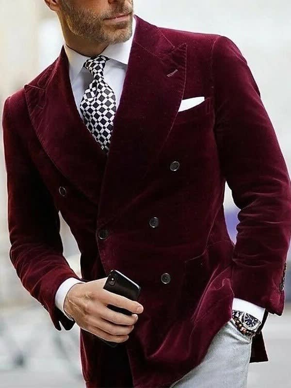 Patrick Velvet Peak Lapel Six Button Blazer_2