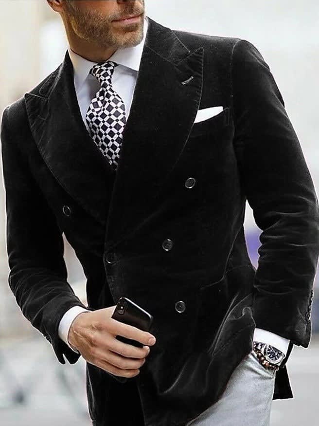 Patrick Velvet Peak Lapel Six Button Blazer_3