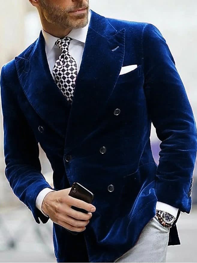 Patrick Velvet Peak Lapel Six Button Blazer_6