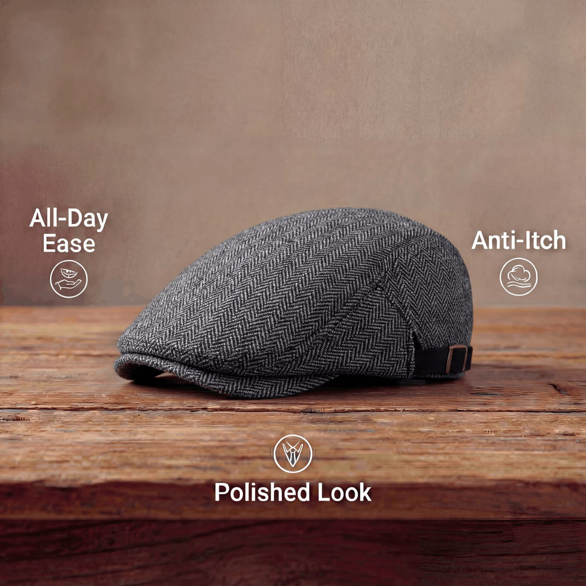 Alton Herringbone Textured Flat Cap